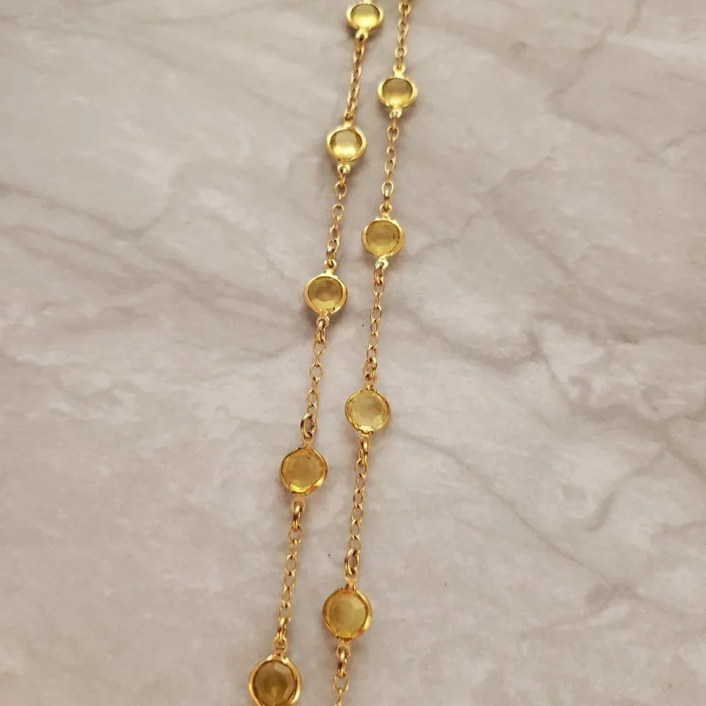 ✨ J. Crew Necklace Gold Yellow Clear Rhinestones Crystal Station Necklace ✨